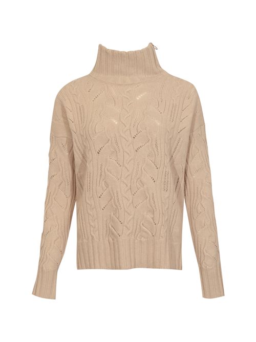 Maglione dolcevita a trecce in misto lana e cashmere con zip Talco D. Exterior | 611984TALC